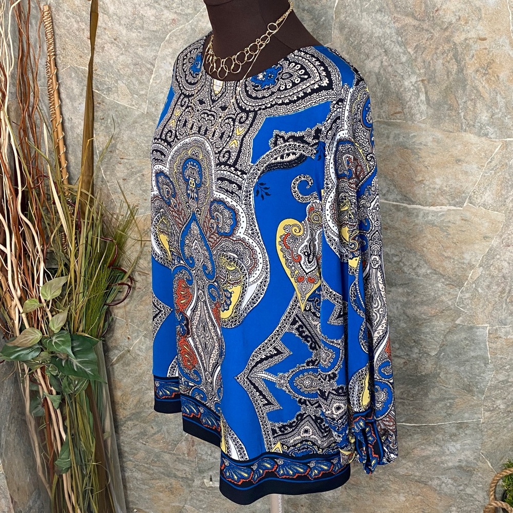 Alani shirt top blouse tunic colorful vibrant paisley stretch extra sleeves XL - Picture 5 of 11